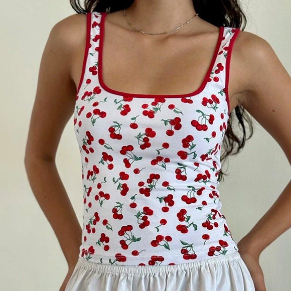 Mystique Q Tops - 🍒 Hello Gorgeous! Cherry Print Square Neck Tank